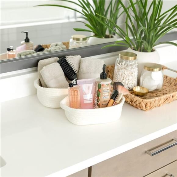 5-Piece Rectangle Storage Basket Set- Natural Cotton Rope Woven - Picture 5 of 7